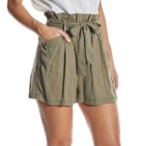 OAT Juniors Chambray Pull-on High-Waisted Paperbag Shorts Dark Green XL $64 NWT